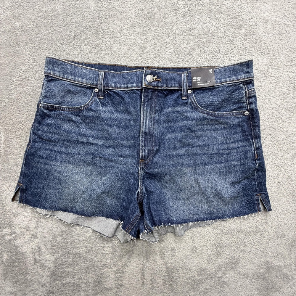 Express Shorts Womens 16 Blue Mom Short High Rise Denim Cutoff‎ Frayed Rigid